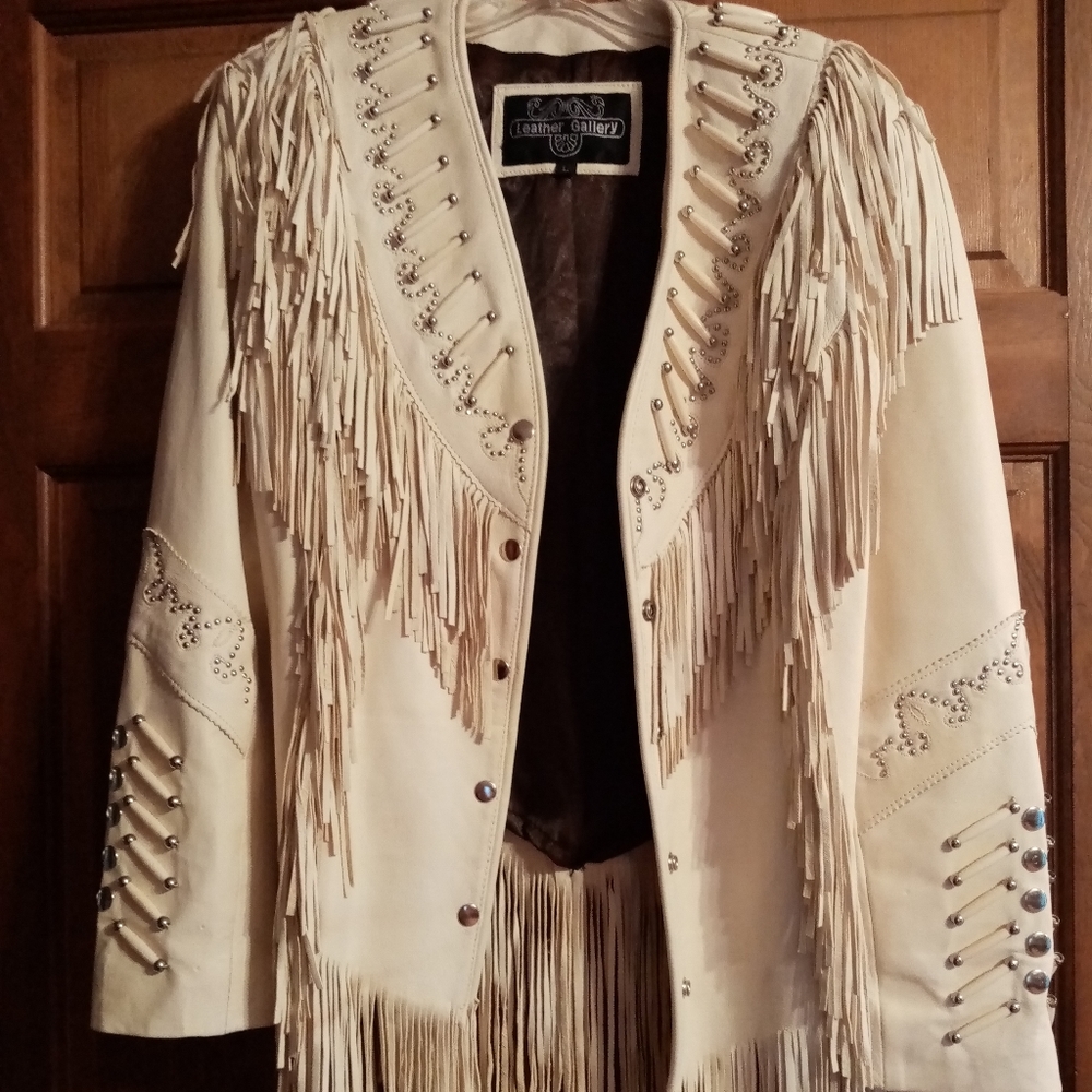 White / cream buckskin Indian fringe jacket